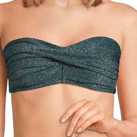 Lands End Plus Chlorine Resist Bandeau Twist Front swim Top deep balsam shine 14 - Picture 1 of 7